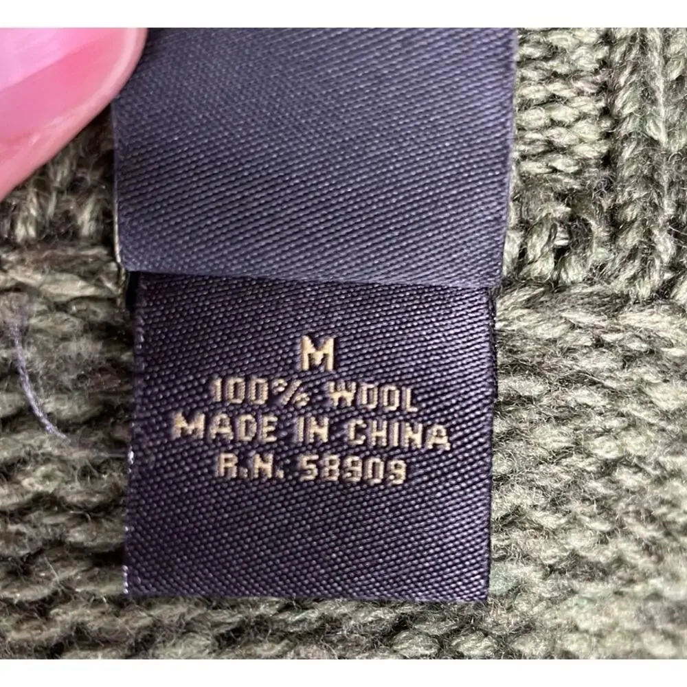 Aigle Mens Wool Zip Up Cardigan Sweater Knit Green‎ Stripe Grunge Y2K Medium